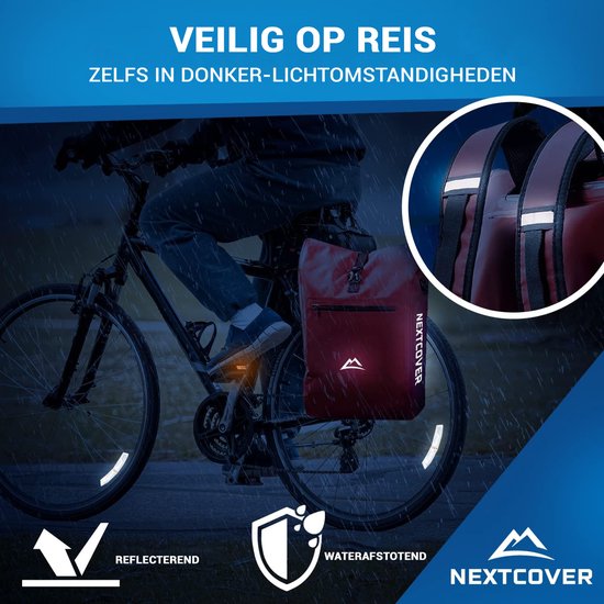 NEXTCOVER® NEW 3-in-1 bike bag for carrier [Aquashield] - Reflective luggage bag bag waterproof - backpack and shoulder bag [25 litres]- Red