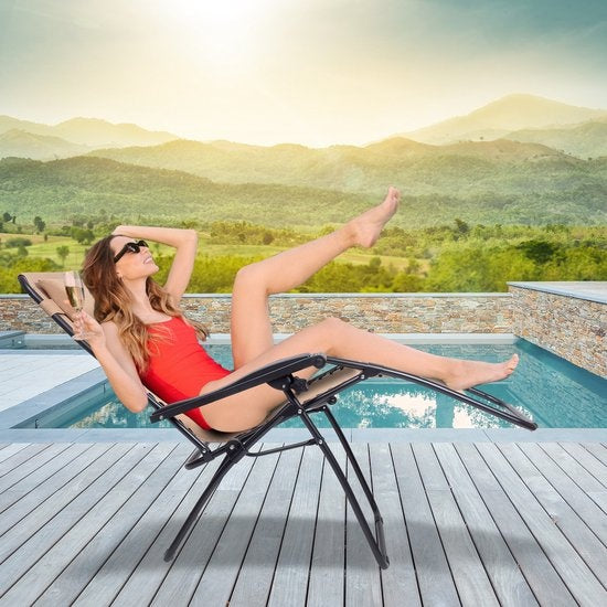 LifeGoods Chaises de jardin pliables - 2 pièces - 30°-90° réglable - métal - beige