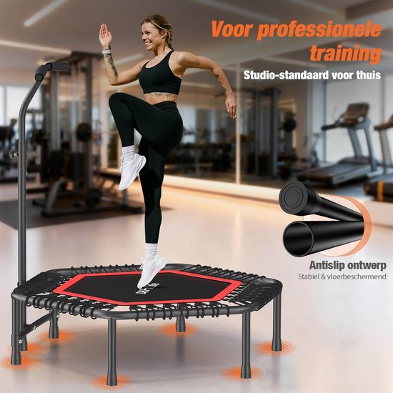 DH FitLife Fitness Trampoline d'intérieur | Ø114cm 45-inch Mini Trampoline pour le Cross Jumping | Capacité de charge 150 KG | Avec 3 positions de poignées réglables | Stabie