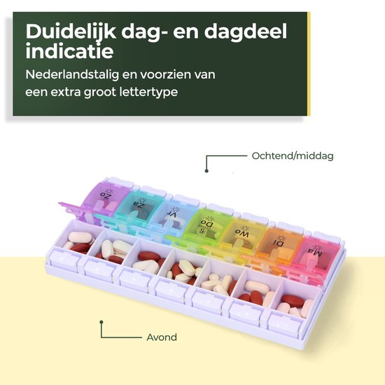 Boîte à pilules Gandria 7 jours - Boîte à pilules - Boîte à pilules avec 14 compartiments - Boîte à médicaments avec fermeture solide - Grands compartiments - Différentes couleurs