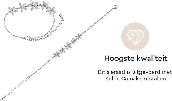 Yolora Ladies Floral Bracelet with Kalpa Camaka Crystals - Silver - 18K White Gold Plated - Gift Box - Mother's Day Gift