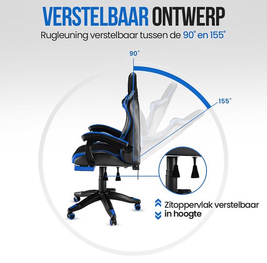 Avalo Gaming Chair - Chaise de jeu - Chaise de bureau ergonomique réglable - Chaise de jeu - Chaise de jeu - Noir/Bleu