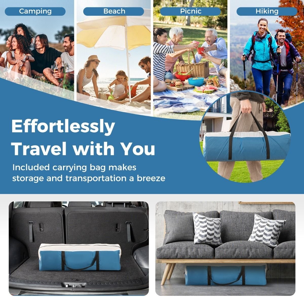 Tente de camping Coast pour 5 personnes - Grande porte en filet et tapis de sol - Imperméable - 248 x 248 x 230 cm - Bleu/Blanc