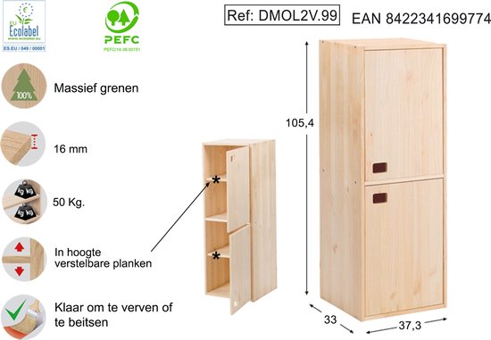 Astigarraga Armoire murale avec portes - Pin PEFC - 105x37cm