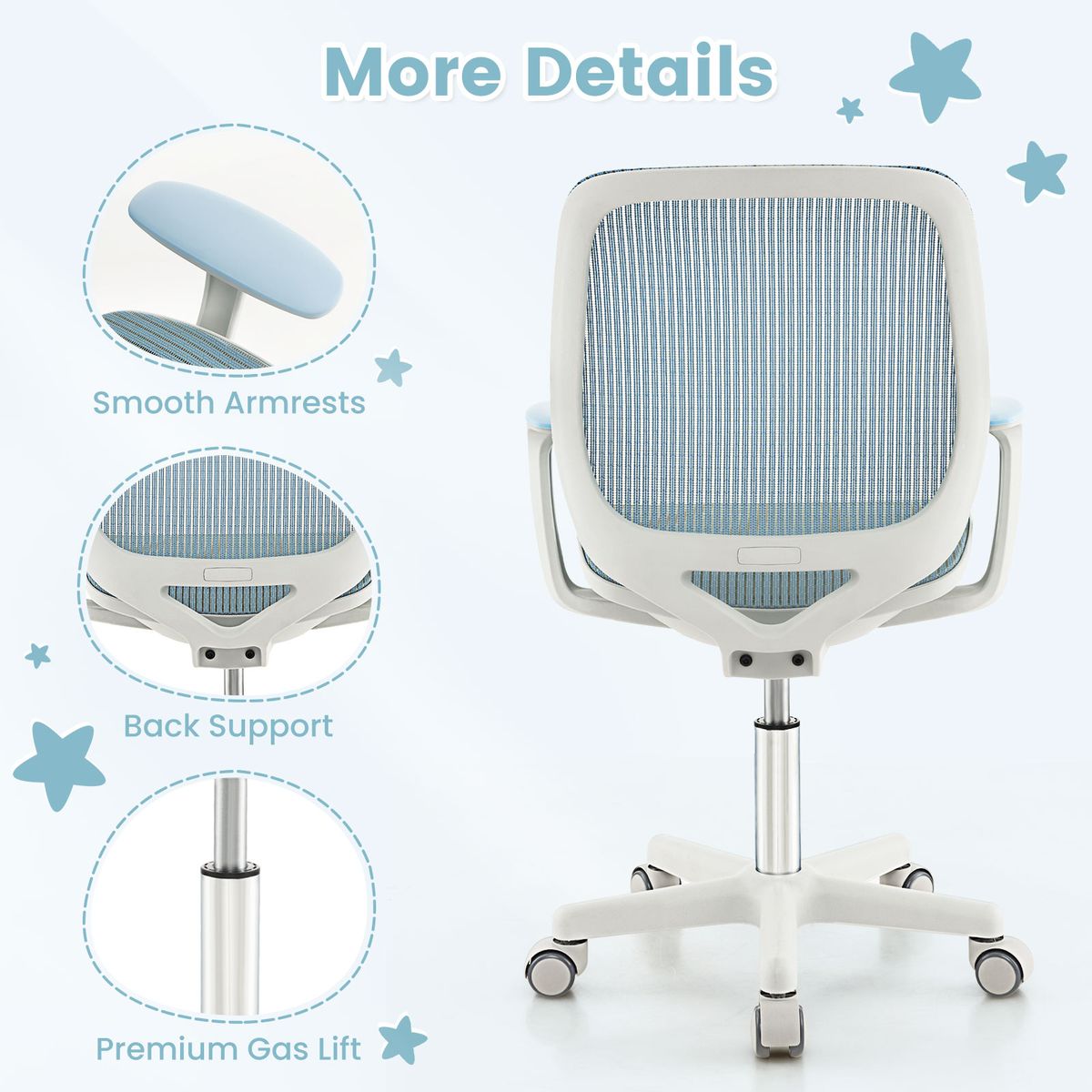 Fauteuil pivotant pour enfant Coast - réglable en hauteur - dossier et accoudoirs ergonomiques - bleu