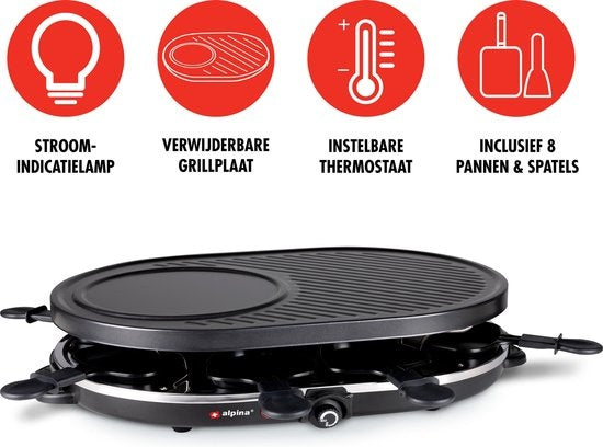 Alpina Gourmet Set - Gril - avec poêles et spatules - 1200W - 8 personnes