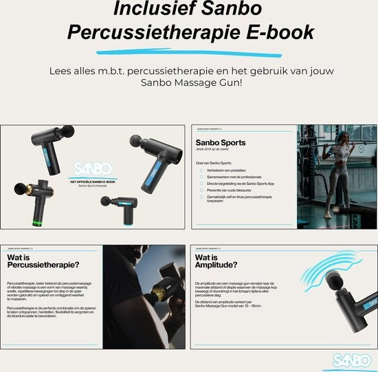 Sanbo Massage Gun Mini - Appareil de massage sportif et de relaxation - puissant - sans fil - étui inclus - avec 5 accessoires - noir/bleu - Massage Gun Professional