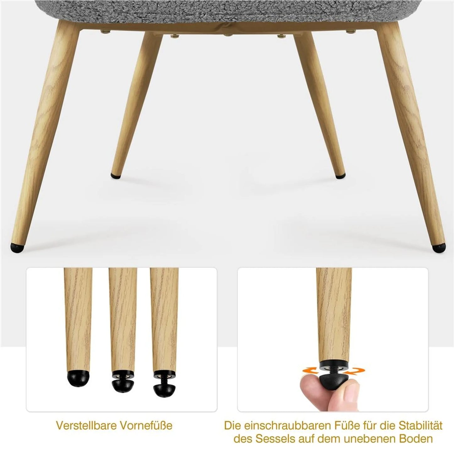 Yaheetech Fauteuil d'oreille avec dossier rabattable - équipé d'un tissu bouclé doux, de croisillons et de pieds protecteurs réglables - pour le salon et la chambre - métal gris et polyester - 70 x 67,5 x 97,5 cm