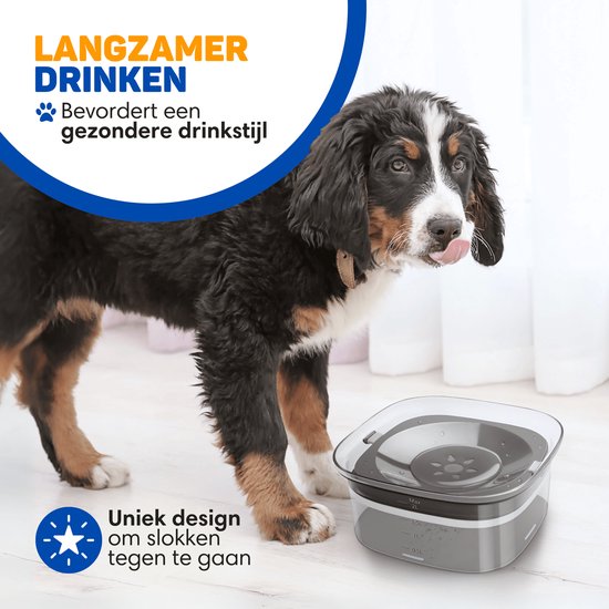 Vulpes Goods® Drinking Bowl Dog - Bol à eau pour chiens - Anti-renversement - Réduit la bave - Transparent - En déplacement - 2L - Noir