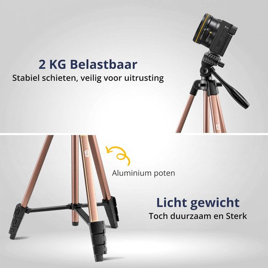 Studio ME Phone Tripod - 136 cm - Tripod Smartphone - Rose Gold - Camera Tripod - Phone Holder - Incl. Bluetooth Remote Control - Tripod Phone