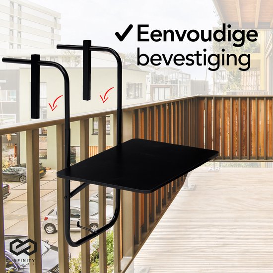 Infinity Goods Table de balcon - pliante - 40 x 60 CM - réglable - suspendue - noire