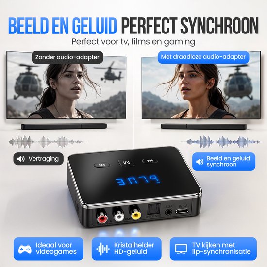 Adaptateur 3-en-1 Strex avec émetteur et récepteur Bluetooth - Émetteur et récepteur audio Bluetooth - Bluetooth 6.0 - AUX/RCA/optique - Sans fil - Portée de 15 mètres
