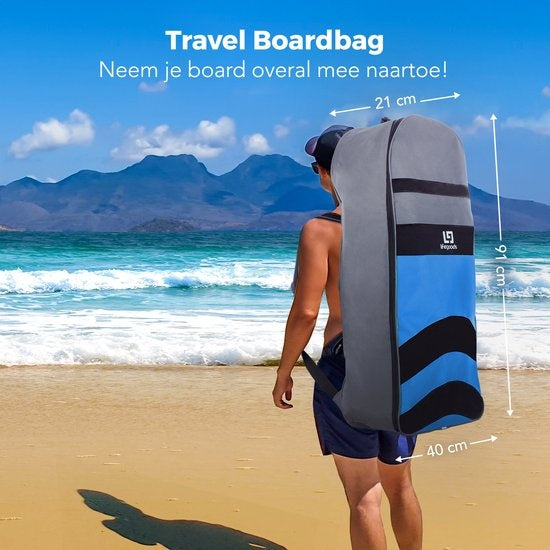 LifeGoods SUP Board - Planche à pagaie gonflable - Ensemble complet - Max. 135KG - 320x81cm - Bleu