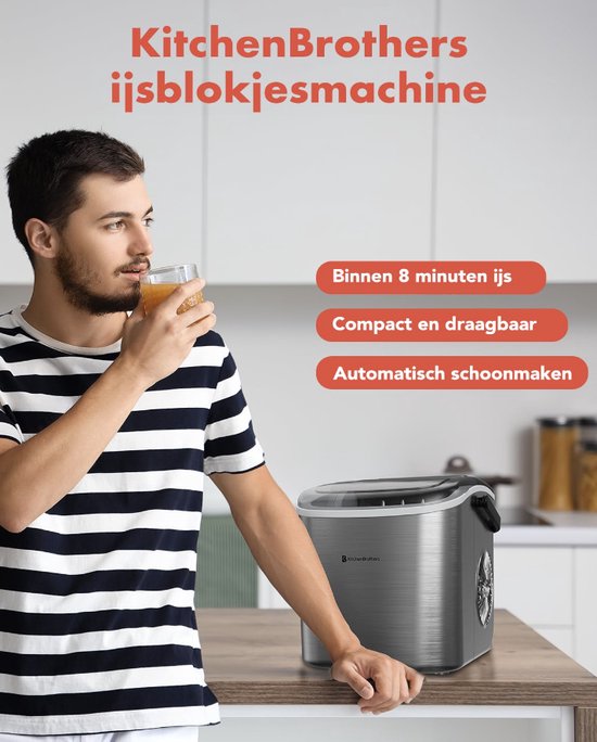 Machine à glaçons - Machine à glaçons avec pelle à glace - 9 Cubes en 8 min. - Portable avec poignée - acier inoxydable