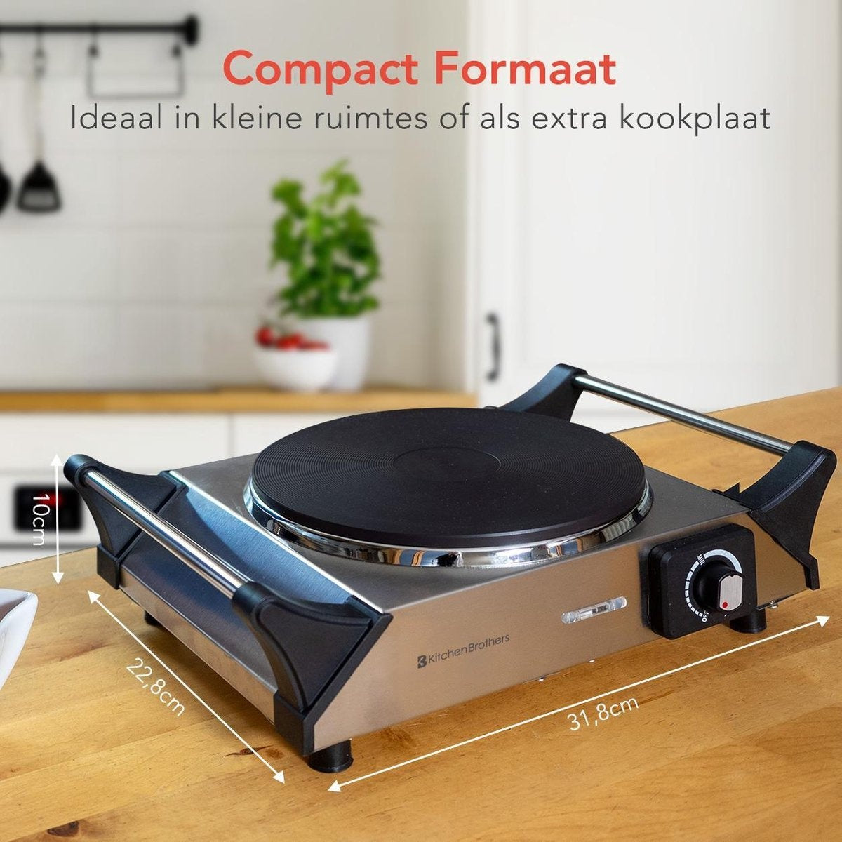 KitchenBrothers Table de cuisson électrique - 1 brûleur - 1500W - inox