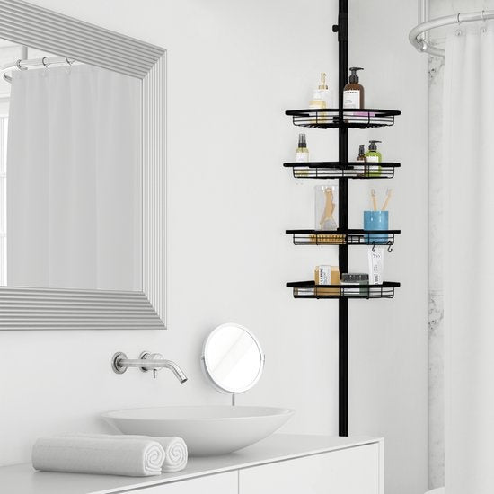 Etagère de salle de bain - Strex - Etagère de douche d'angle - Réglable - 70-275 cm - 4 paniers - Noir
