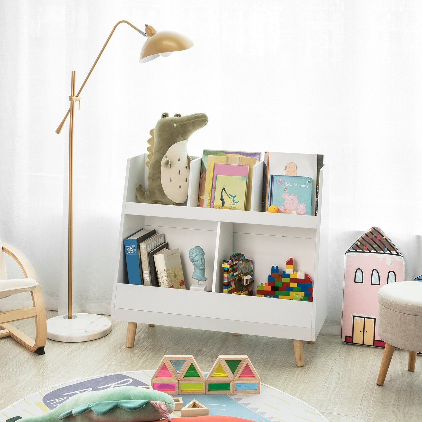 SoBuy Meuble de rangement pour enfants - blanc - 86x36x77 cm - 5 compartiments