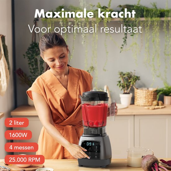 KitchenBrothers 2-in-1 Power Blender - 1600W - 2L - Ensemble complet avec hachoir et gobelet - Smoothie Maker - Ice Crusher - Gris Métallique