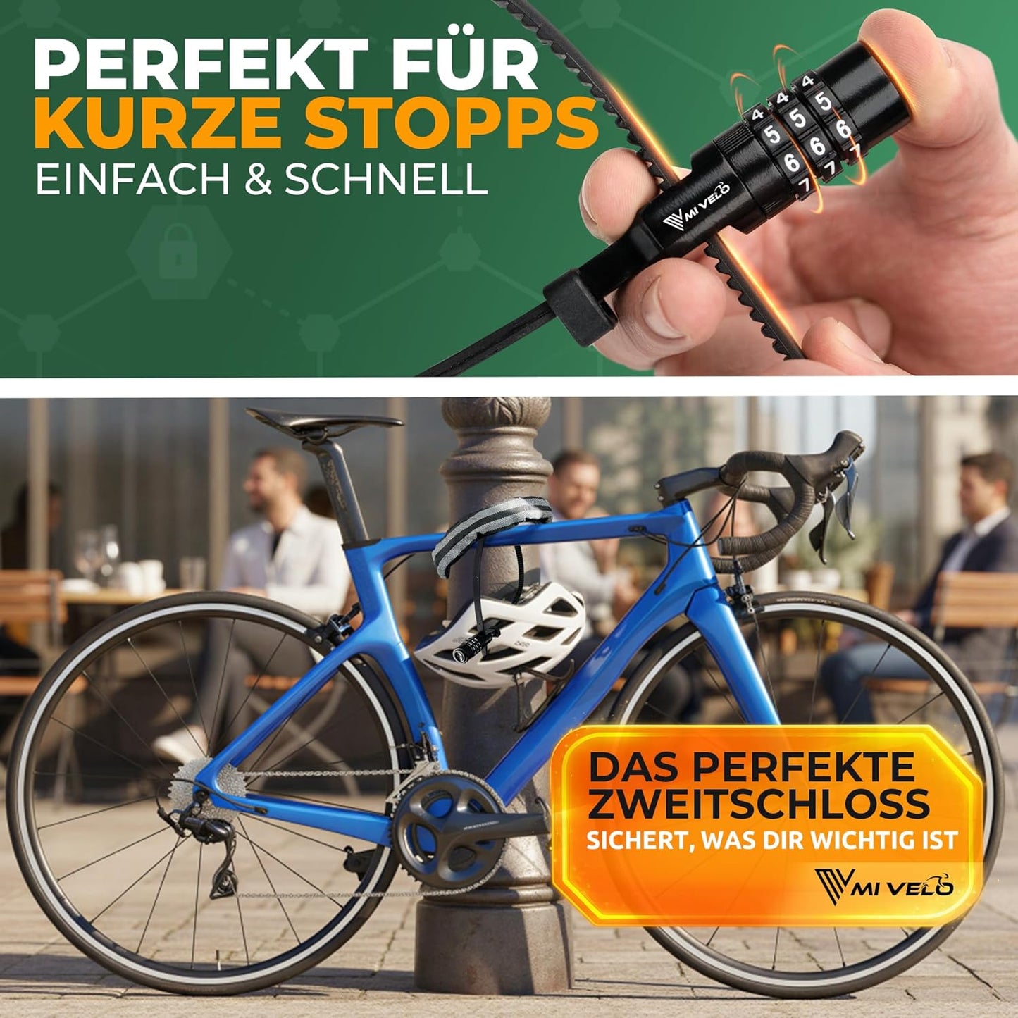 Câble antivol Mivelo à code numérique - Pour casque, vélo et trottinette - Ø 50 cm