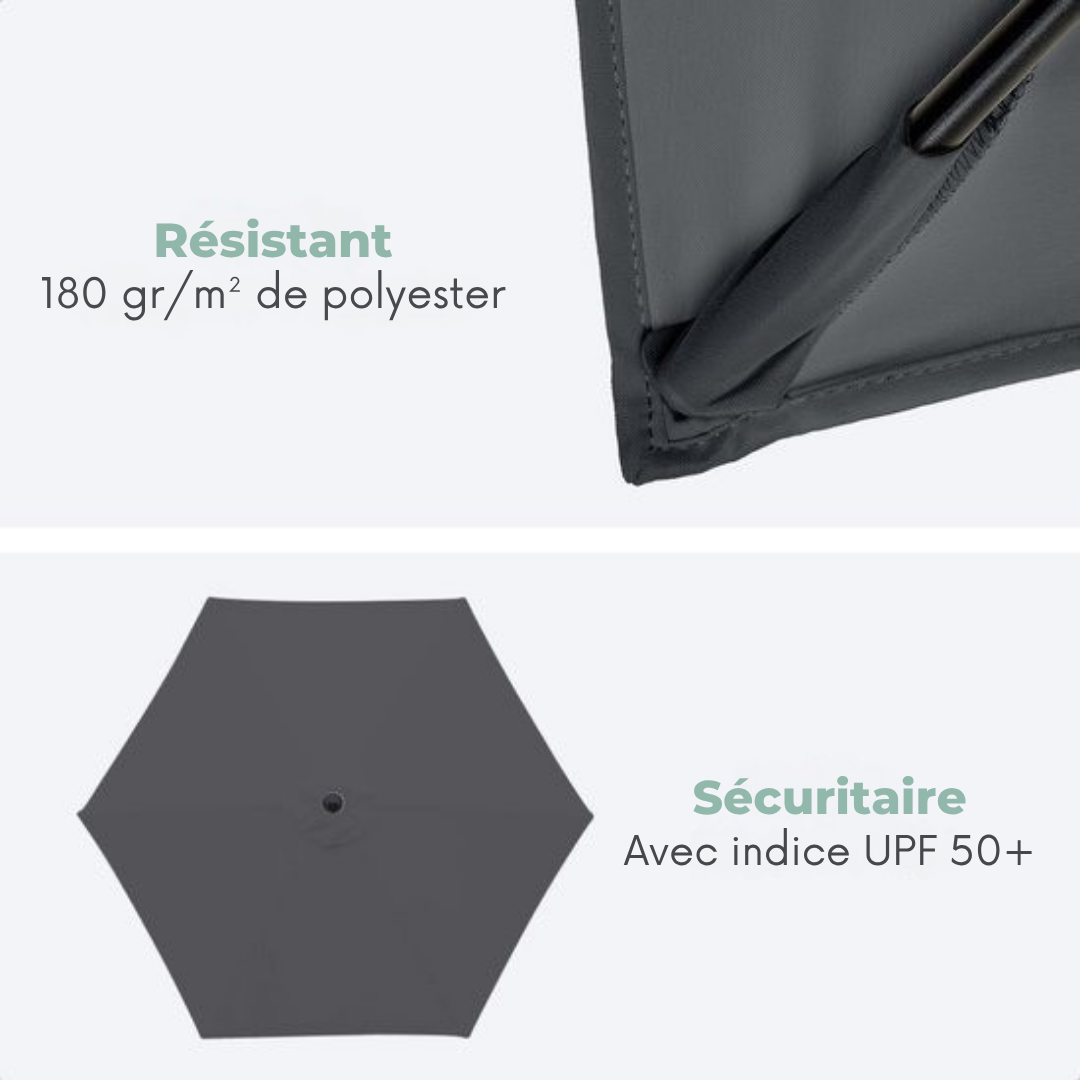 Parasol LifeGoods - Ø270 cm - 30° inclinable - imperméable - avec housse - Gris foncé