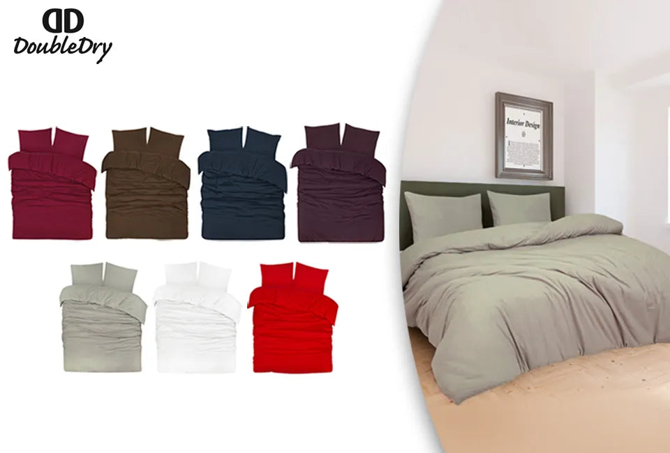 Ensemble de housse de couette DoubleDry Soft Collection, lit jumeaux 240 x 200 cm - Flanelle de coton - Marron
