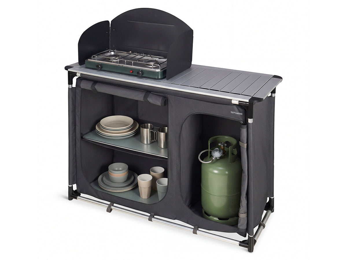 Cuisine de camping Trvlmore avec pare-vent et évier - 120 x 120 x 83 cm