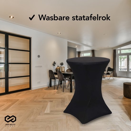 Infinity Goods Stevige Statafel Incl. Zwarte Statafelrok - Partytafel - Robuust en Weersbestendig - Inklapbaar - 80cm x 110cm - Feest - Wit/Grijs