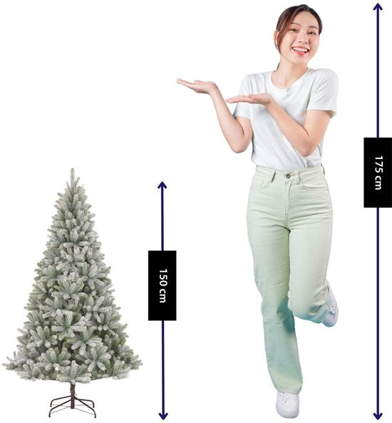 Black Box Trees Nagoya : sapin de Noël « Frosted » à charnières - Sapin artificiel au volume généreux et doté de 738 branches - Décoration de Noël d'intérieur - H 150 x Ø 91 cm - Vert