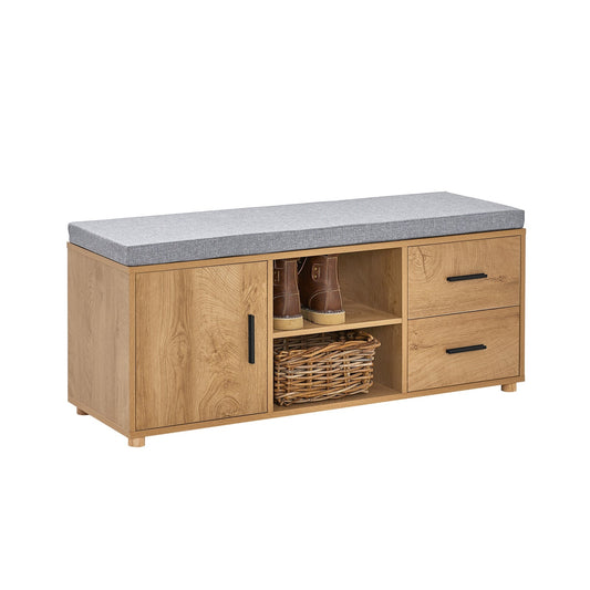 Banc à chaussures avec siège - SoBuy FSR148-N - 1 porte et 2 tiroirs - 110 x 35 x 47 cm - Brun / Gris