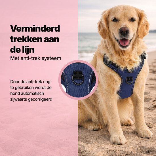 Harnais pour chien Jake and Jacky - Harnais anti-traction - Harnais pour chien - Harnais en Y - Réfléchissant - Bleu - Taille S