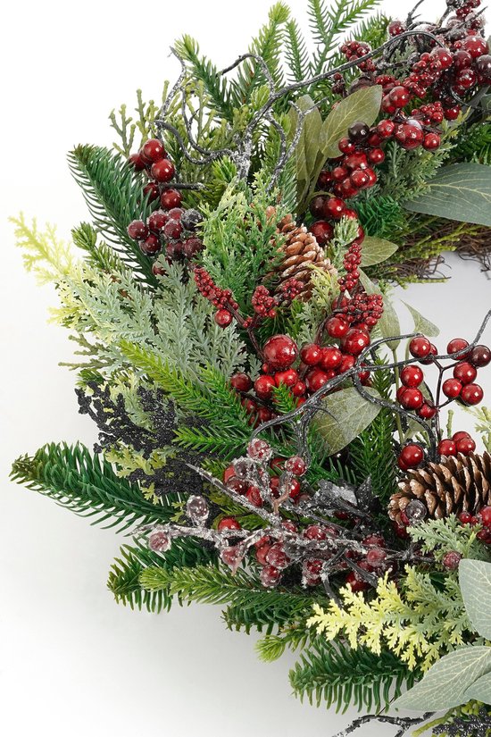 Mica Decorations : couronne de Noël Bodi avec pommes de pin - H 13 x Ø 50 cm - Bordeaux