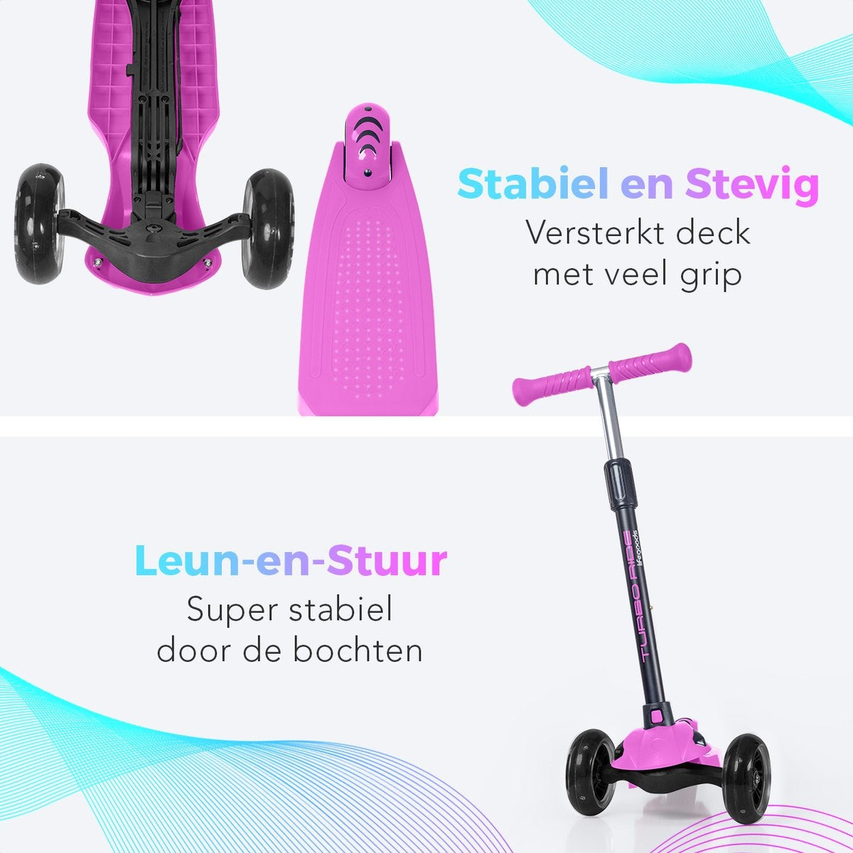 LifeGoods Scooter enfant TurboRide - Étape 5-8 ans - 3 roues lumineuses - Garçons/Filles - Rose