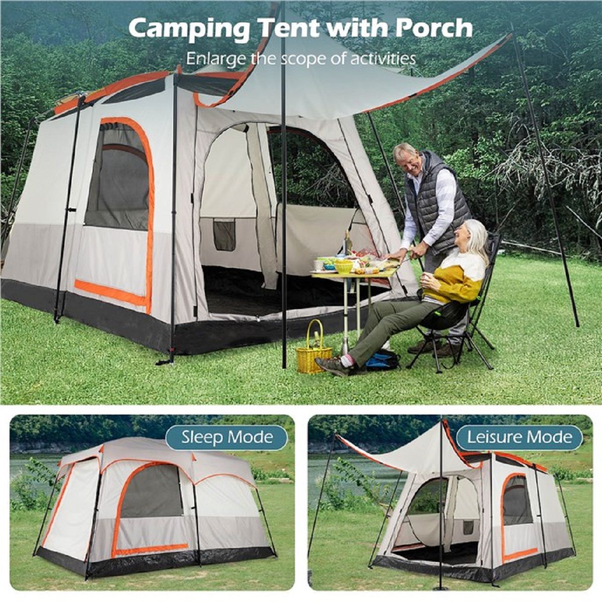 Tente de camping Coast pour 6 personnes - 2 chambres séparées par une cloison - housse anti-pluie et fenêtres en moustiquaire - gris