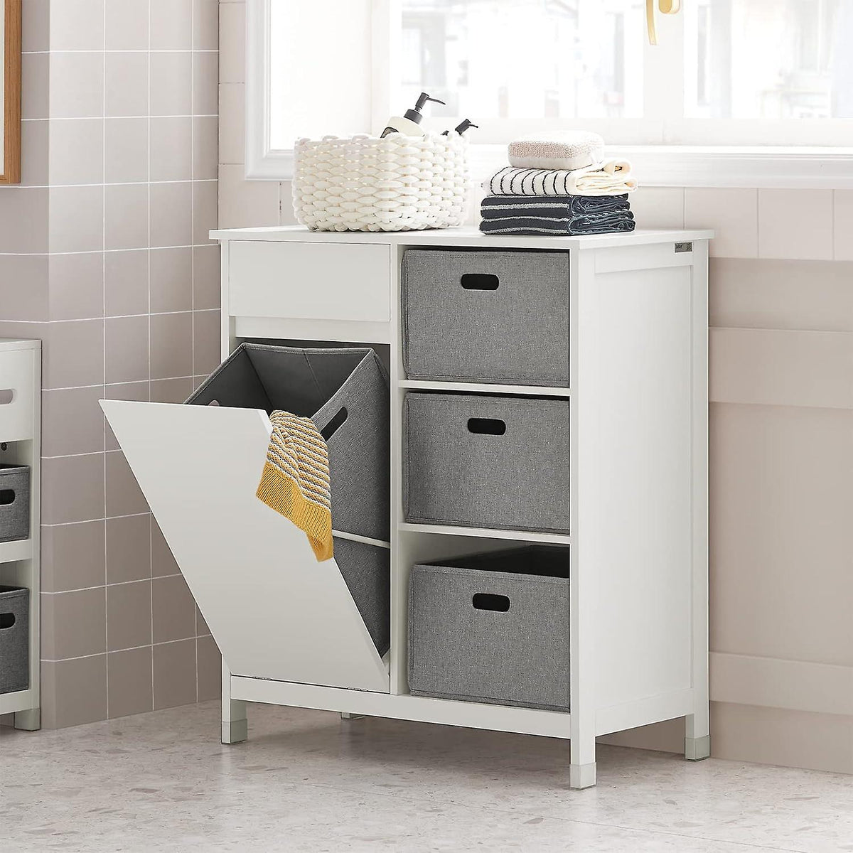 SoBuy - Armoire à linge de salle de bain - Armoire à linge - 80 x 38 x 91 cm - Blanc