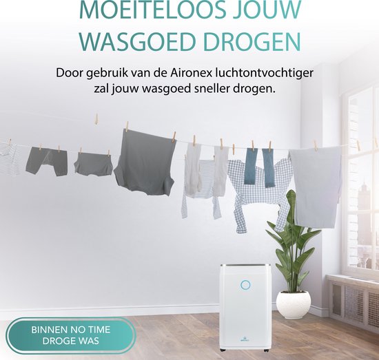 Déshumidificateur 20L - Aironex - 20 litres par jour - Prévient les moisissures - Silencieux - Blanc