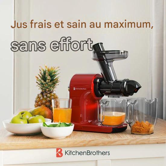 KitchenBrothers Extracteur de jus - Compact - Presse-agrumes - Presse-légumes et fruits - 45 mm - 500 ml - Rouge