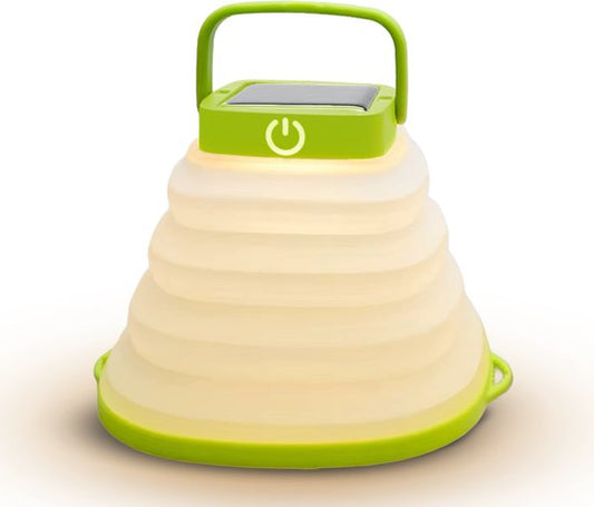 Tech Essentials Lanterne solaire LED - Pliable - Verte - Lampe de tente - Lampe Led rechargeable - Camping - Urgence - Tempête - Lampe suspendue - Energie solaire