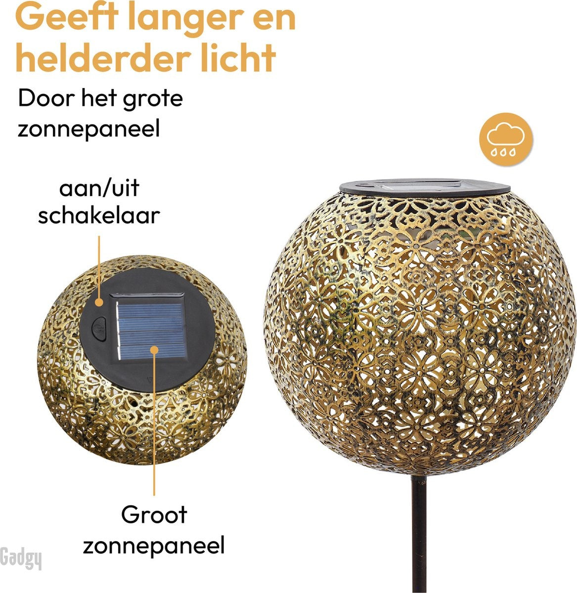 Gadgy Solar Tuinpad met Grondspies - Solar Tuinverlichting set van 2 st. - Tuinfakkel 34CM Hoog - Tuinverlichting op Zonneenergie Buiten - Led Buitenverlichting met Sensor - Tuinsteker - Brons kleurig Metaal