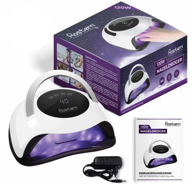 Rostem 120 Watt UV LED Nail Dryer - Nail Lamp - Perfectly Cured Nail Gel Paint - LED Lamp - Long Cord - White