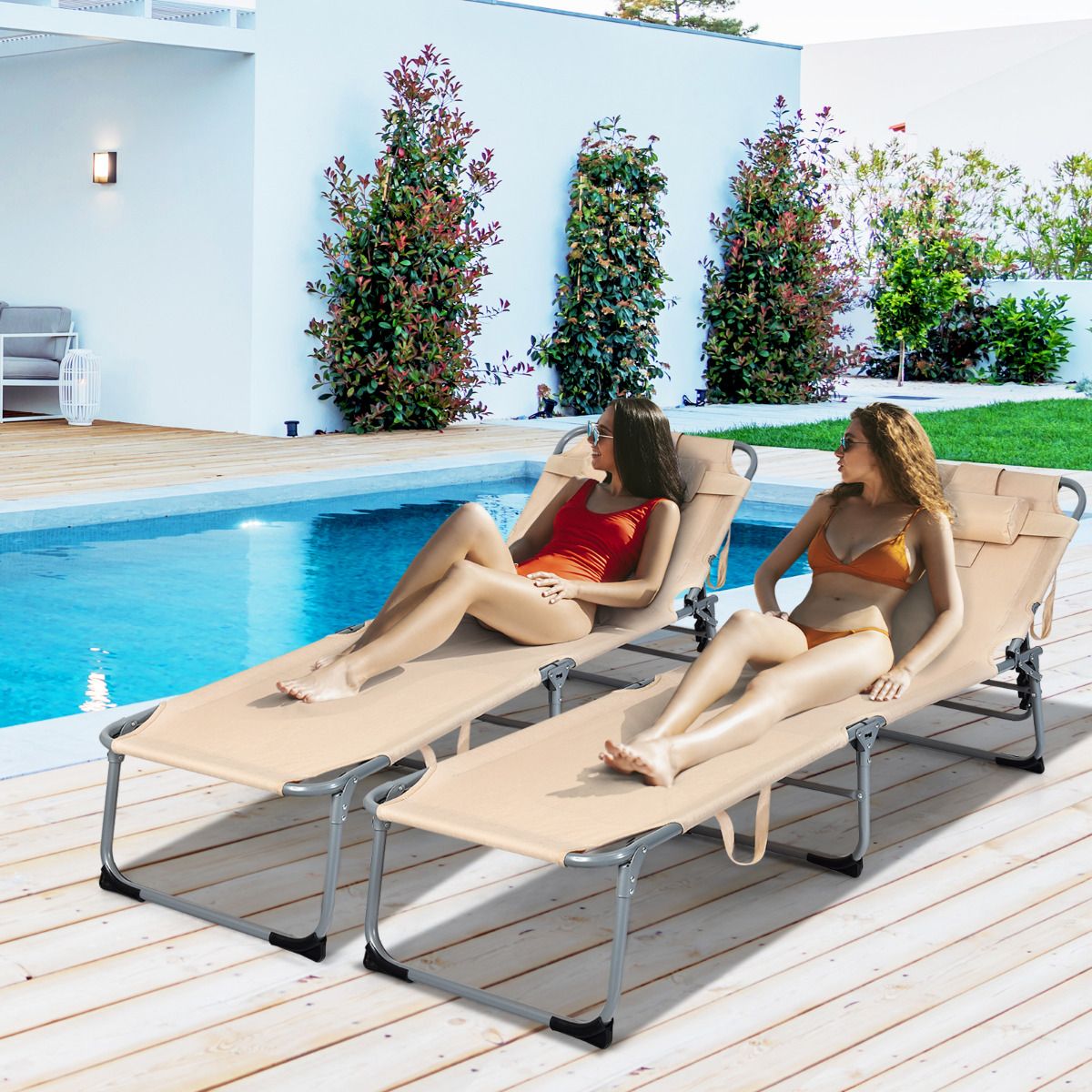 Chaise longue Coast pliable avec appui-tête - Max. 150 kg - 194 x 60 x 36 cm - Beige