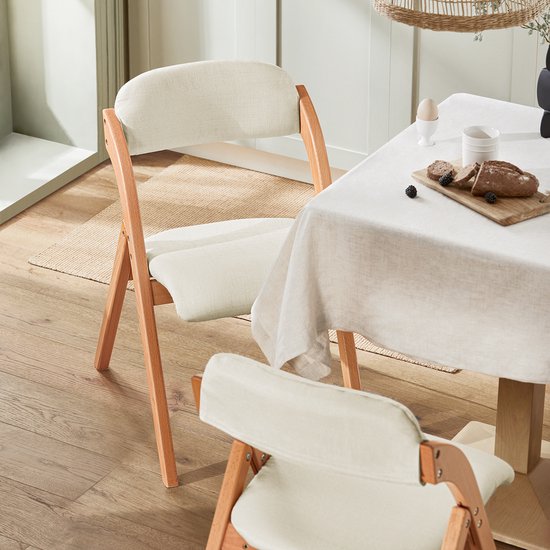 SoBuy Set of 2 Folding Chair, Office Chair with Upholstered Seat Cushion, Dining Chair, Nature/White, 47.5x77x59 cm, FST92-Wx2 - pour la salle à manger, le balcon ou le bureau
