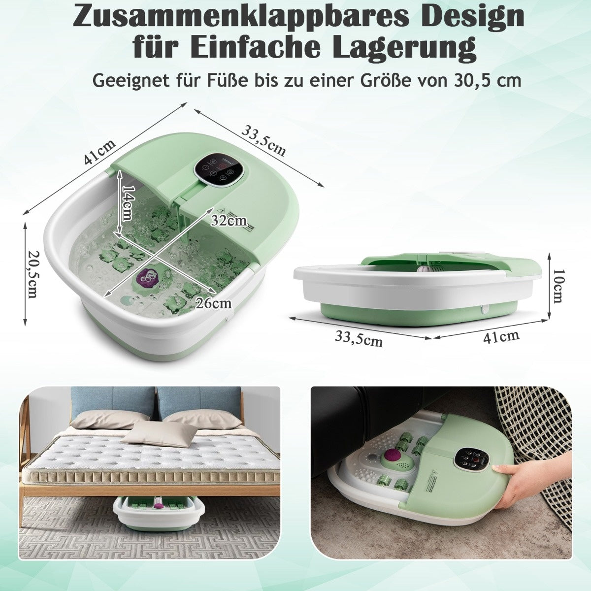 Coast Bain de pieds chauffant pliable avec télécommande massante 33,5 x 41 x 20,5 cm vert