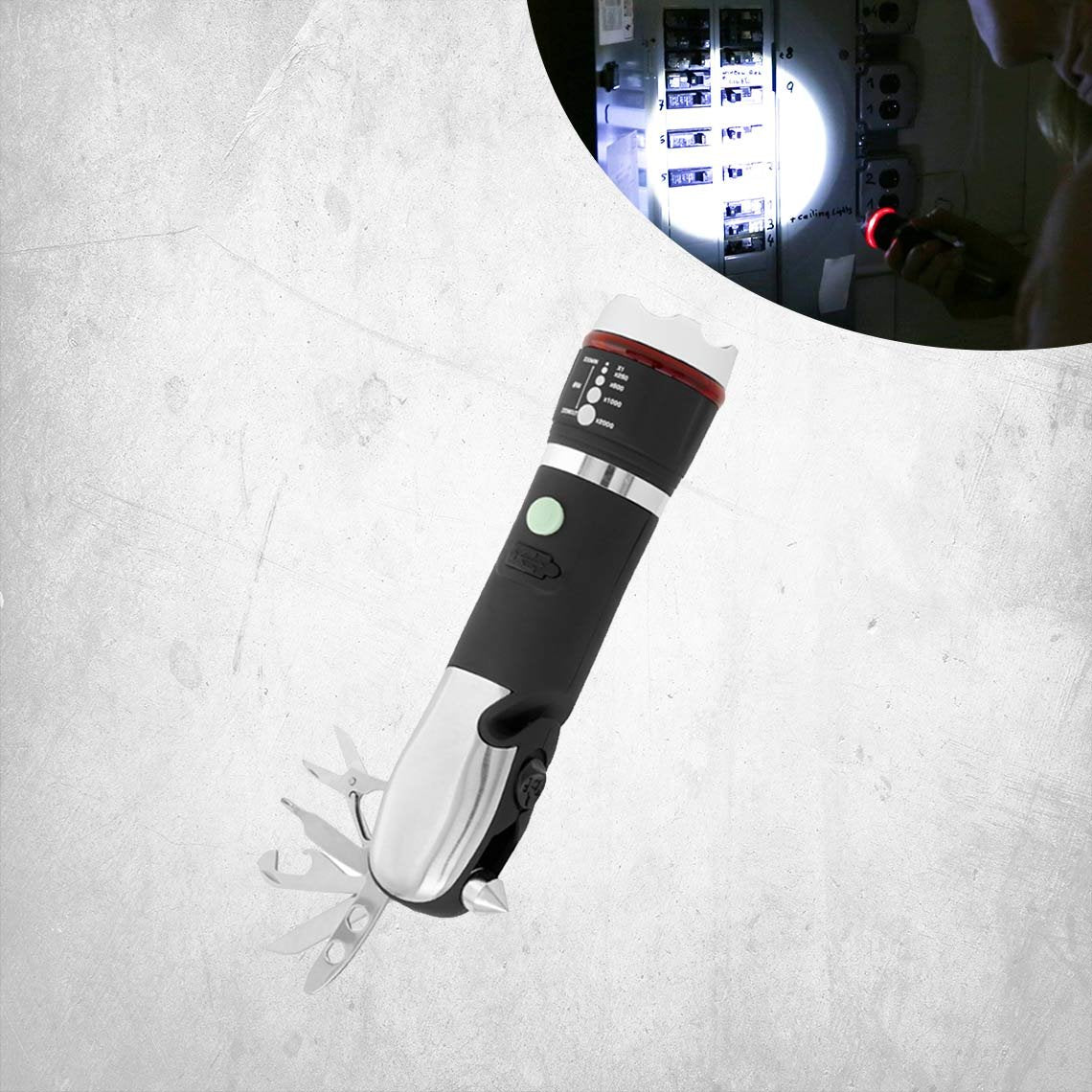 Lampe de poche LED Panta Safe Guard - Puissance lumineuse de 300 lumens - Trousse de secours intégrée - Rechargeable via USB - Résistante à l'eau et à la saleté