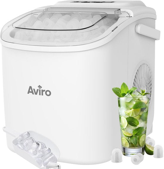 Machine à glaçons Aviro - 1,3 L - Avec cuillère à glace - Fonction d'auto-nettoyage - 12 kg / 24 h - 9 glaçons / 6 min - Blanc