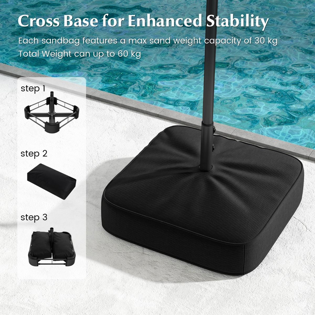 Parasol de jardin double Coast avec éclairage LED à énergie solaire - 400 x 200 cm - Gris