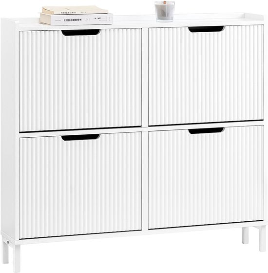 SoBuy FSR177-L-W Meuble à chaussures blanc - étroit avec 4 abattants et 8 étagères