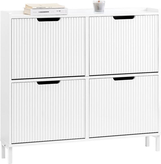 SoBuy FSR177-L-W Meuble à chaussures blanc - étroit avec 4 abattants et 8 étagères
