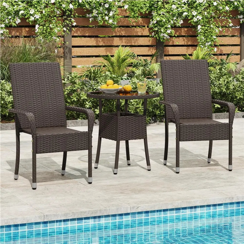 Yaheetech Lot de 2 chaises de jardin – Marron – Polyrattan – 58 x 62,5 x 94,5 cm – Empilables avec accoudoirs