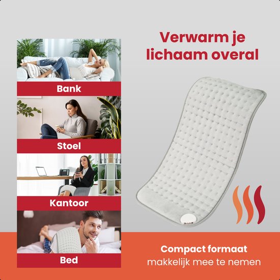 Seranova Coussin chauffant électrique pour le dos, les pieds, le cou, les épaules, l'abdomen - Coussin chauffant - Coussin chauffant - Lavable - 60x30cm - Gris