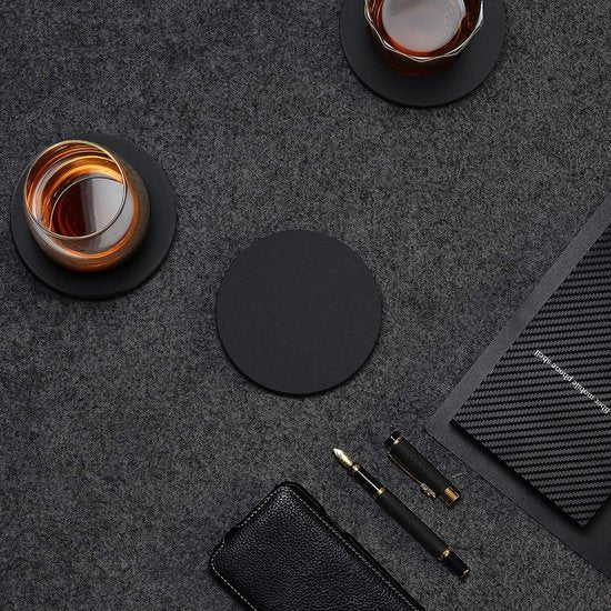 Castagnola Sous-verres en faux cuir - Sous-verres pour verres - Sous-verres design avec support - Sous-verres en cuir - Cuir - Lot de 16 - Noir